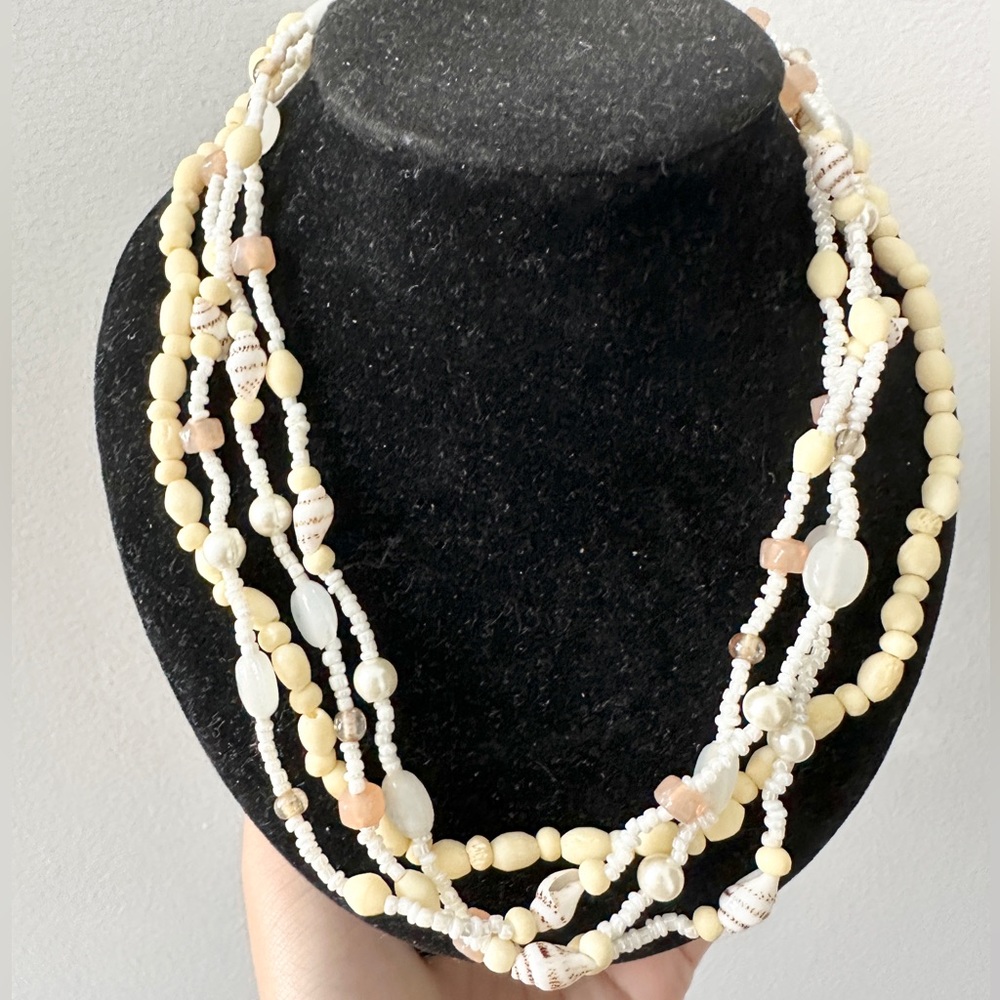 Elegant Multi-Strand Shell Beaded Necklace 15+2 inches